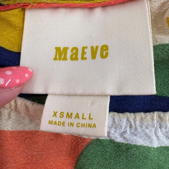 Maeve‎ Anthropologie Colorful XS Viscose Striped Pattern Short Sleeve Top - Picture 2 of 6